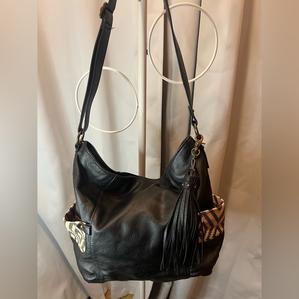 Born Black Leather Shoulder Bag with Tassel - Picture 3 of 13